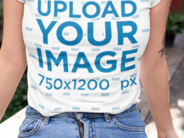 T-Shirt Video of a Woman Sitting on a Wooden Table 22463