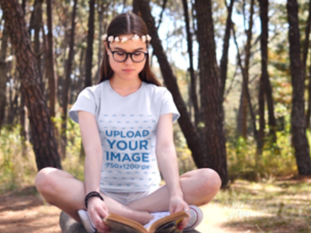 T-Shirt Video of a Woman Reading in the Woods 32715