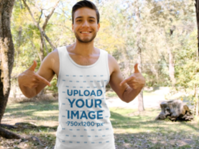 Video of a Smiling Man Pointing at His Tank Top 32741