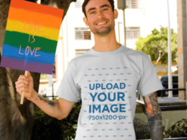 T-Shirt Video of a Man Holding a Sign With an LGBT Pride Message 33351