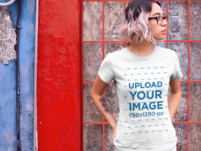 T-Shirt Video of a Woman with a Tattoo Standing on the Street 13023