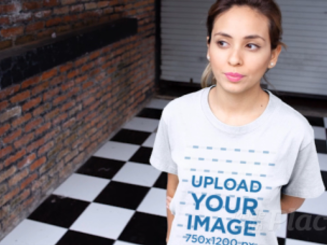 T-Shirt Video of a Woman with Her Hands Behind Her Back 13046