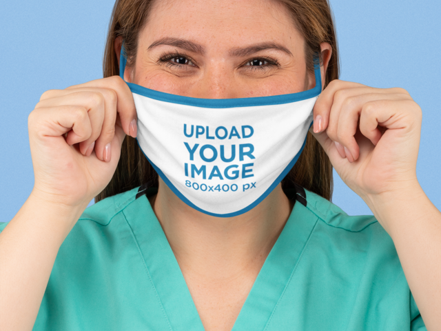 Placeit - Mockup of a Happy Medical Worker Putting a Face Mask On