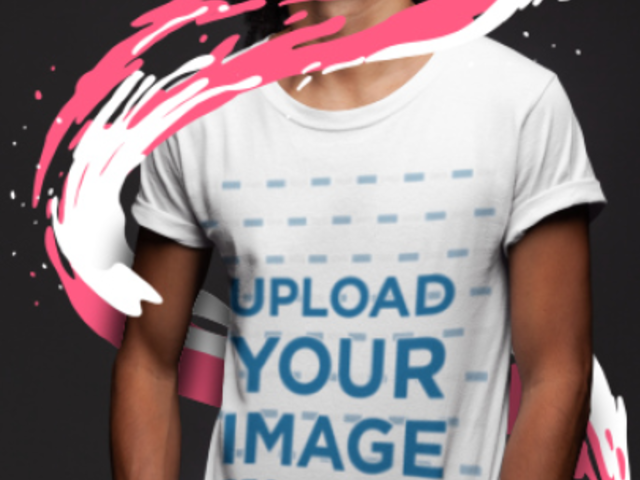 Illustrated Video of a Man Wearing a Customizable T-Shirt at a Studio 2597