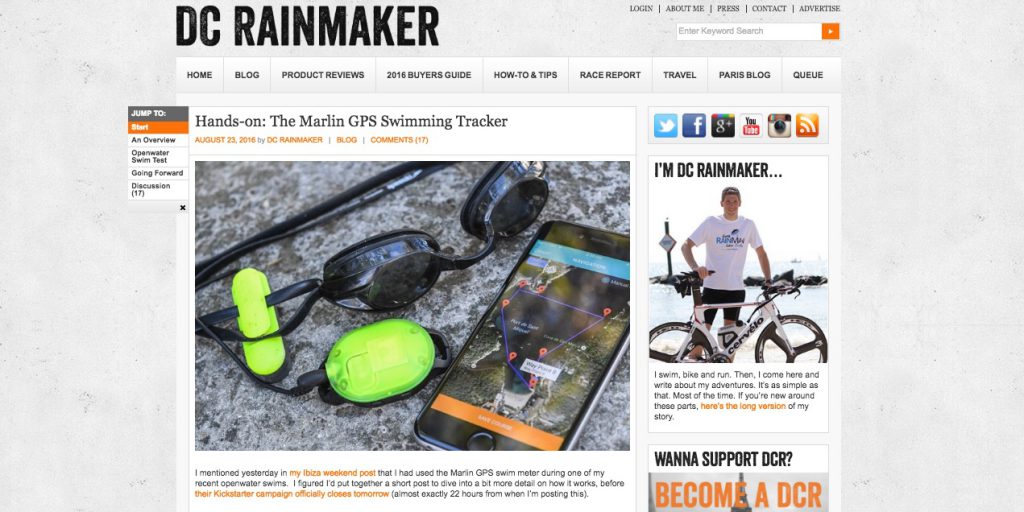 DC Rainmaker reviews the Marlin! Platysens