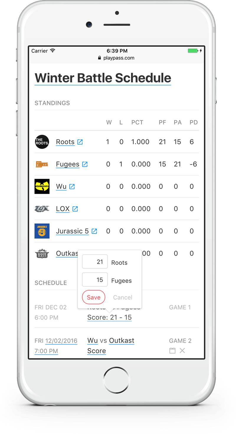 sports scheduler mobile