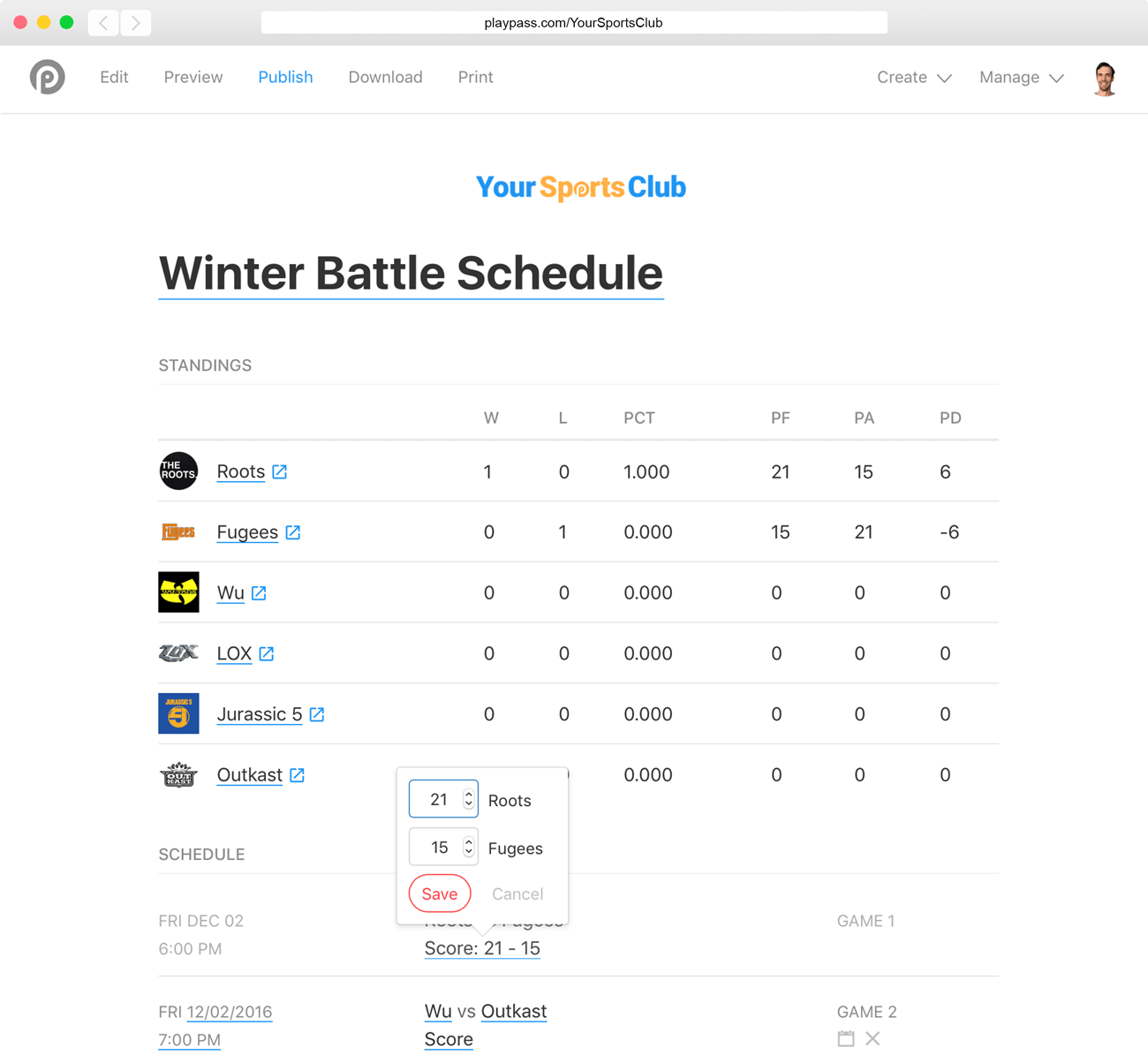 sports schedule maker