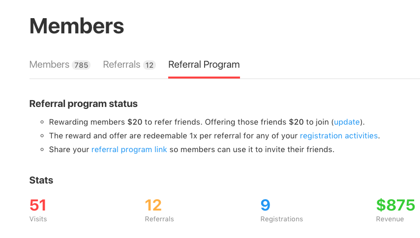 Referral Program dashboard
