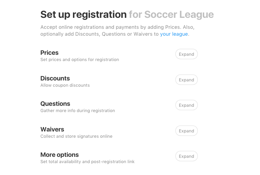 set up registration options