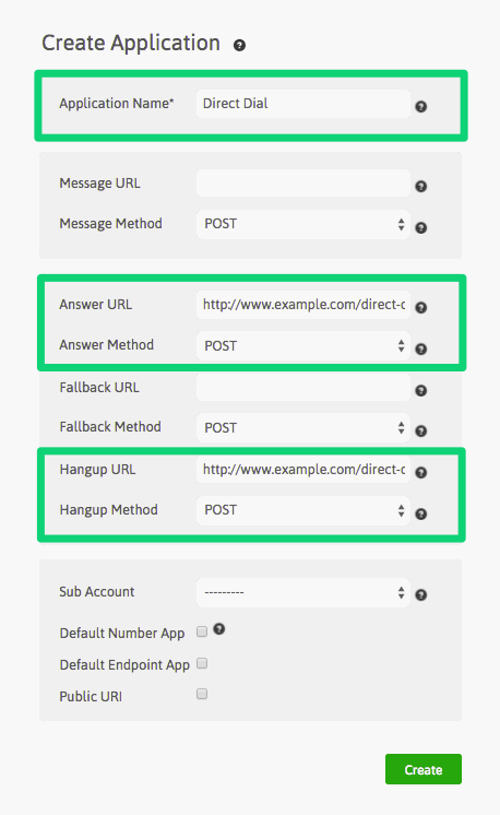 Plivo Create Direct Dial Application