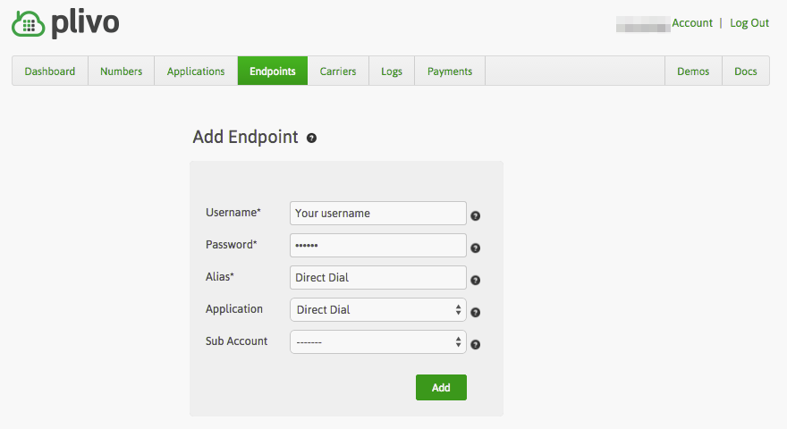 Plivo Create SIP Endpoint