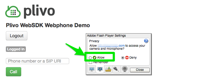 Allow media in browser for Flash