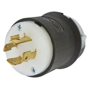Twist-Lock® 20A 250V 3-Pole/4-Wire Male Plug, Black and White
