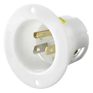 15A 125V 2-Pole/3-Wire Male Flanged Inlet Panel Mount, White