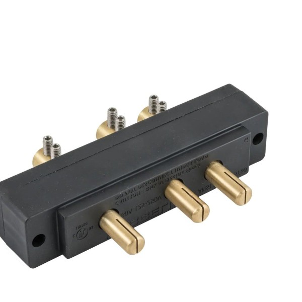 60A 125V Male Double Set Screw Stage Pin Panel Mount, Black