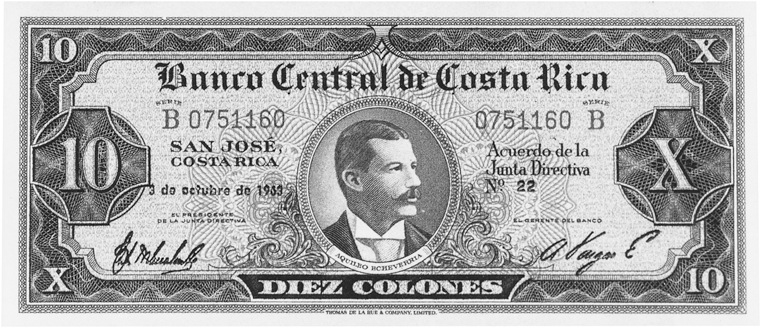 1962-1967 Costa Rica 10 Colones values and price guide
