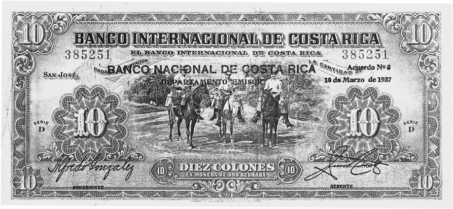 1937 Costa Rica 10 Colones values and price guide