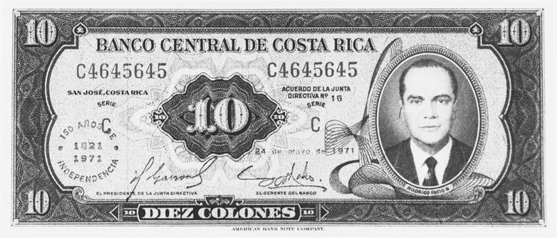 1971 Costa Rica 10 Colones values and price guide