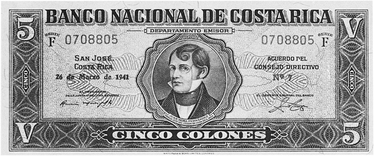 1939 Costa Rica 5 Colones values and price guide