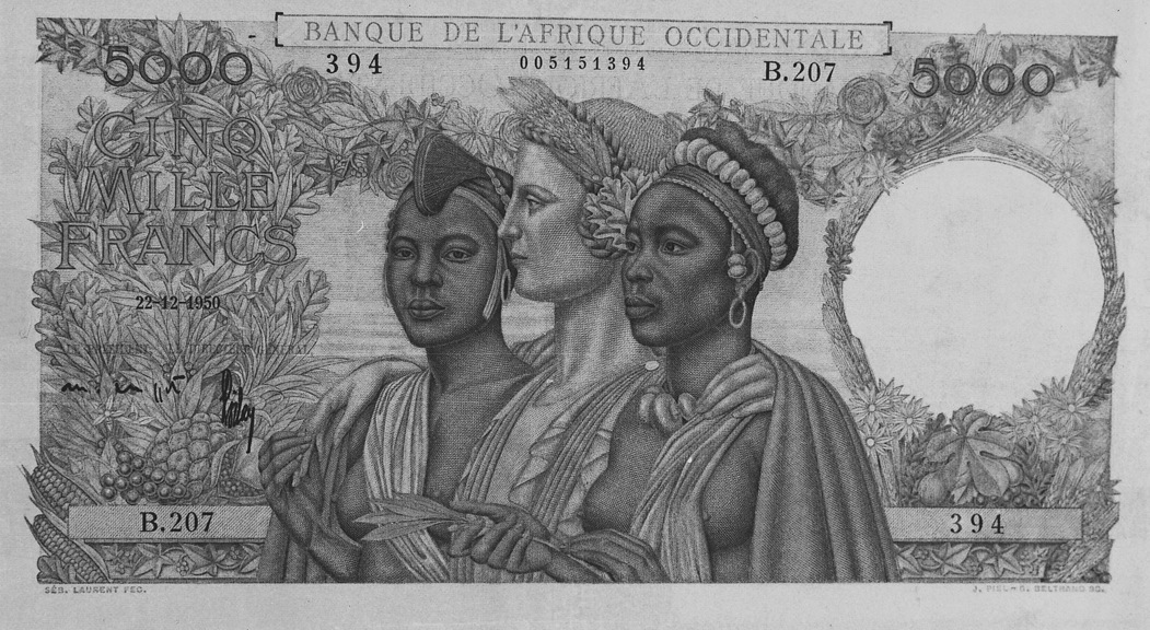 1947-1950 French West Africa 5000 Francs values and price guide