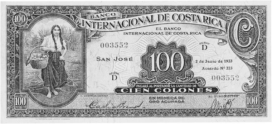 1933-1935 Costa Rica 100 Colones values and price guide