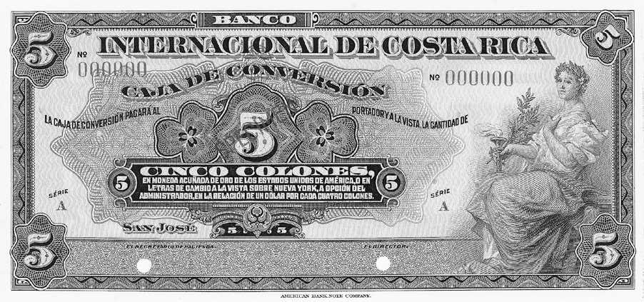1925-1928 Costa Rica 5 Colones values and price guide