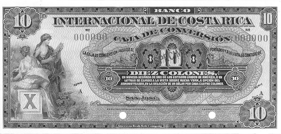 1924-1927 Costa Rica 10 Colones values and price guide