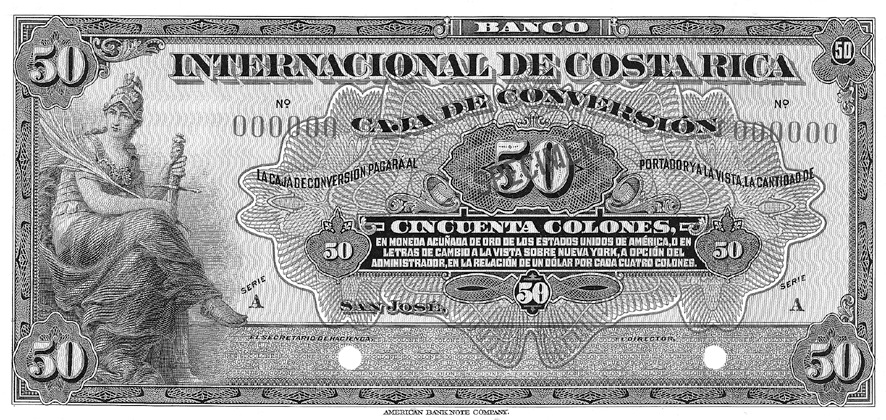 1924-1927 Costa Rica 50 Colones values and price guide