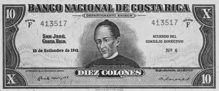 1939-1941 Costa Rica 10 Colones values and price guide
