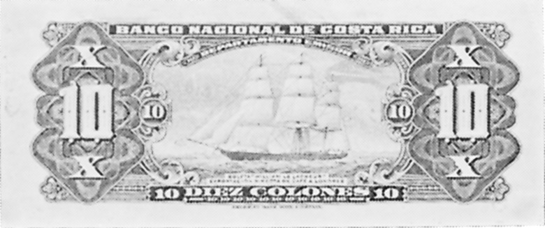 1942-1949 Costa Rica 10 Colones values and price guide