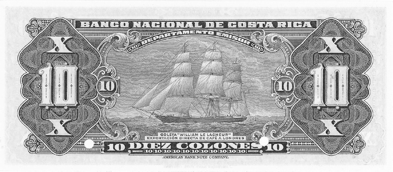 1942-1949 Costa Rica 10 Colones values and price guide