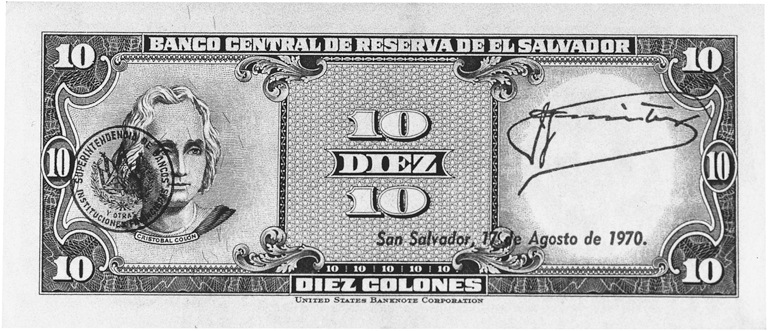 1968 El Salvador 10 Colones values and price guide