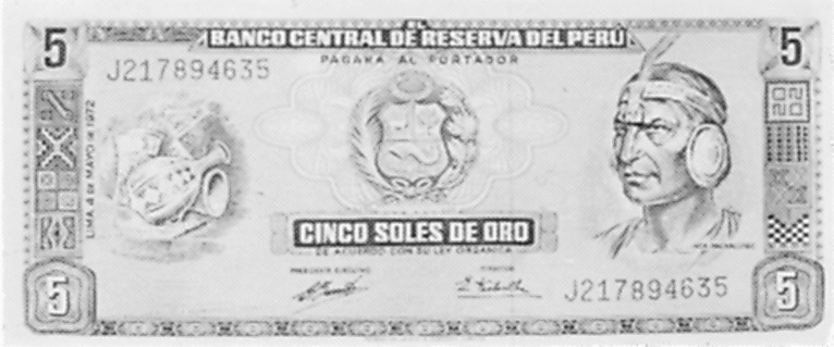 Pièce Ancienne Du Pérou 5 Soles Dorados 1969 - Cupronickel - Occasion Rare