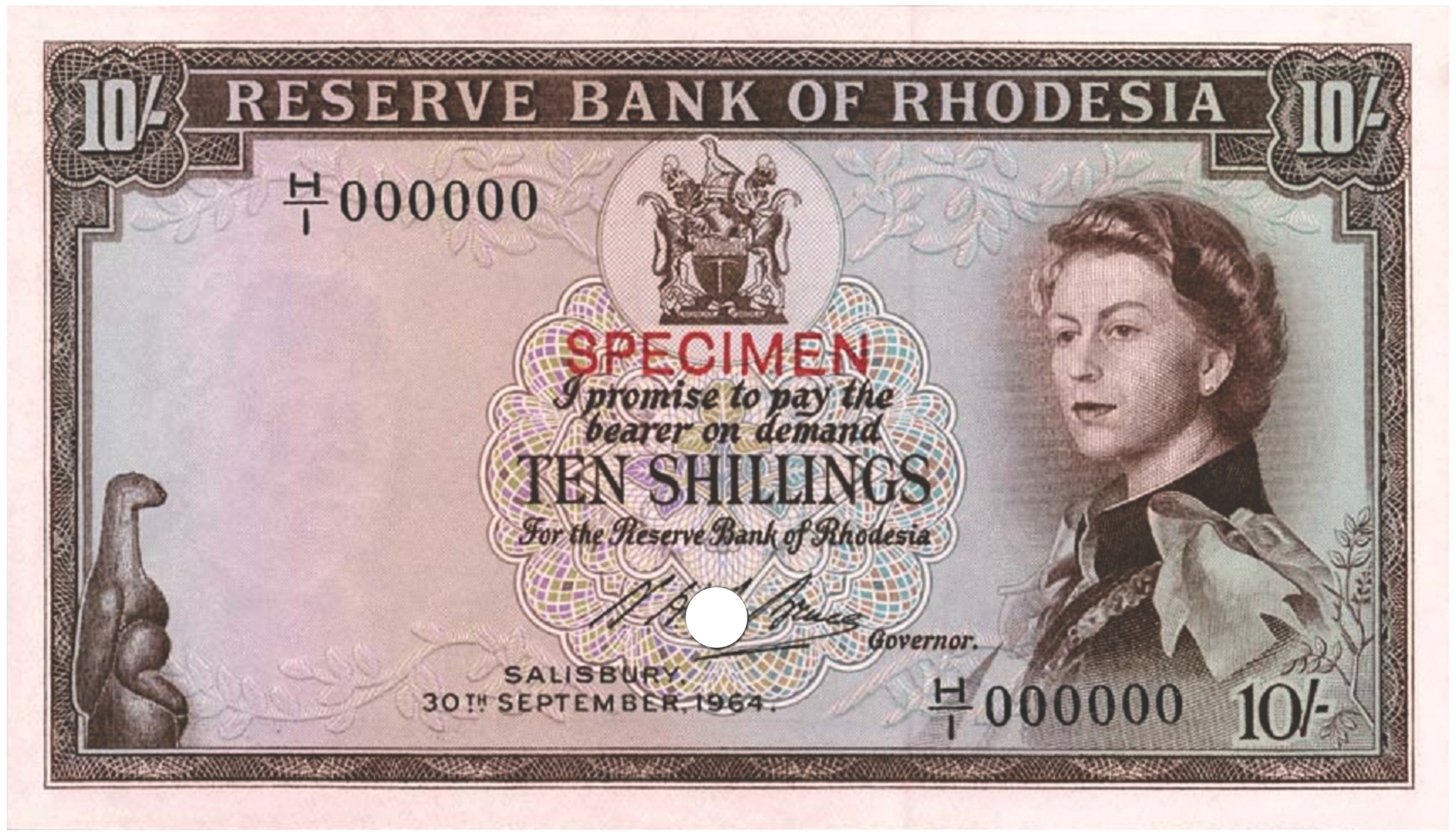 Rhodesia £10 Specimen 1964 (P-28s) - Rare Specimen Note