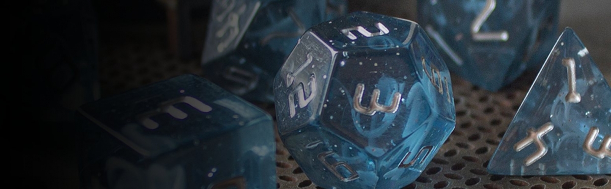 Starfarer Sci-Fi D10 Dice Set - 'Andromeda' Blue & White Swirl With Glitter - 8 Dice Pack