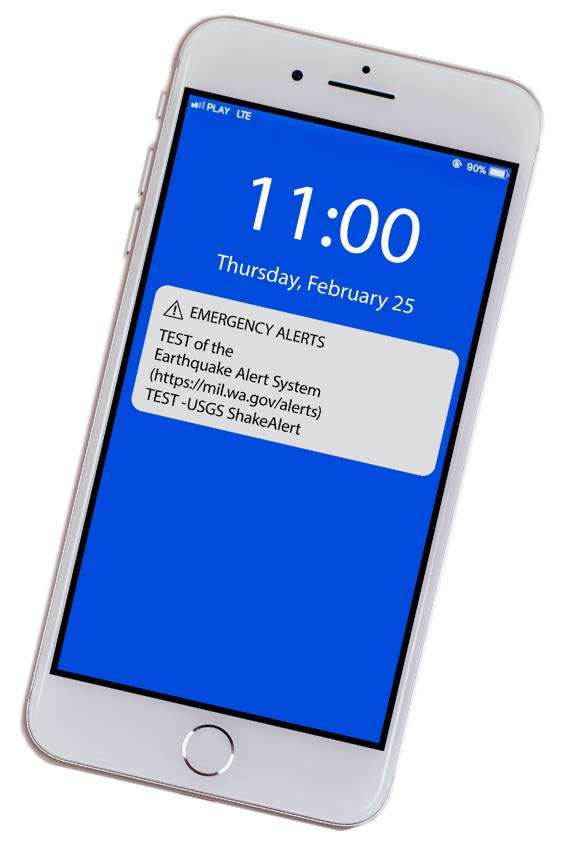 Sample ShakeAlert® earthquake alert message to be received by opt-in users on February 25th.