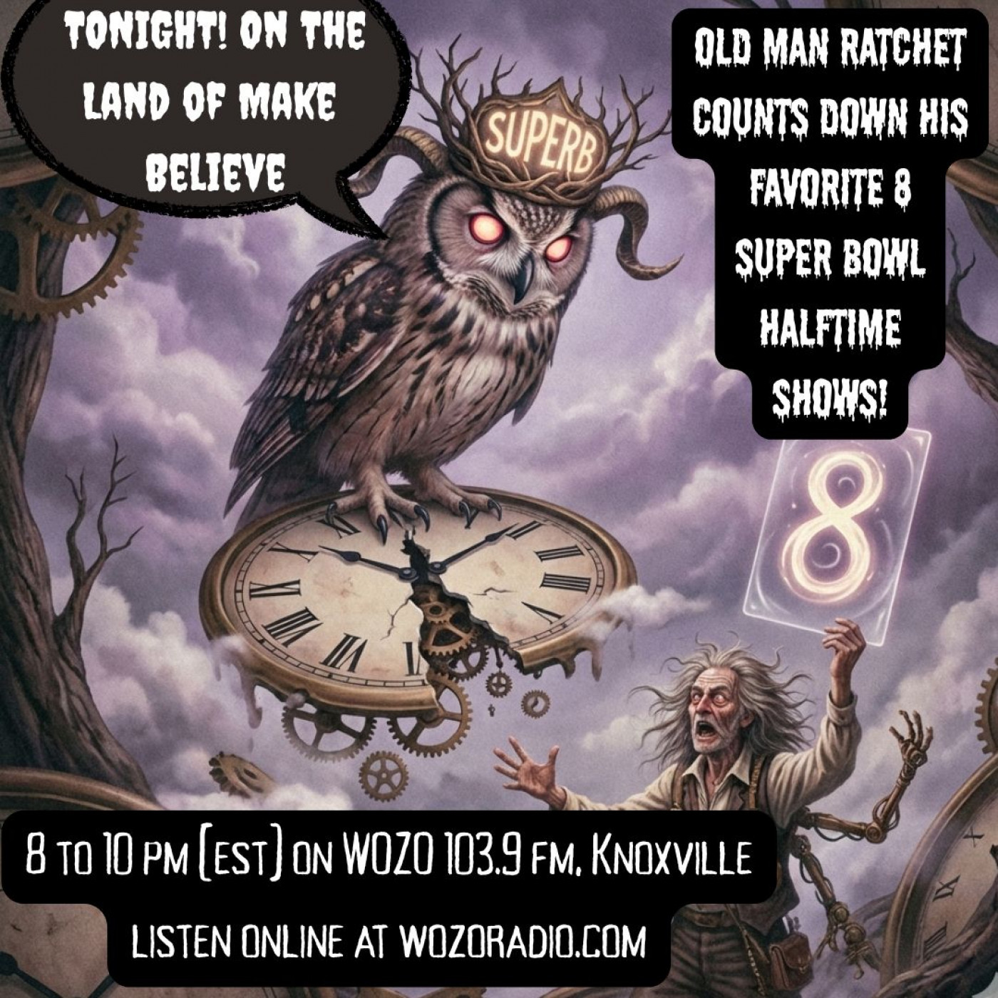 The Land of Make Believe with Old Man Ratchet Aired 2.14.26 Hour 1 My favorite Super Bowl Half time Shows Countdown episode artwork