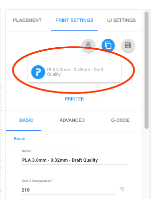 Slicer config button