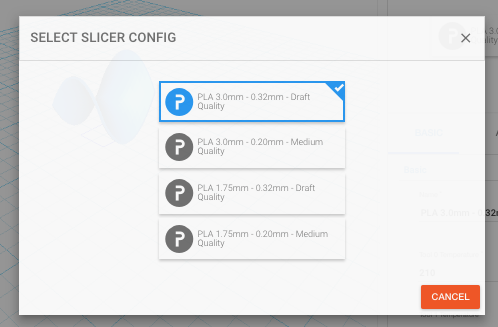 Slicer config listing