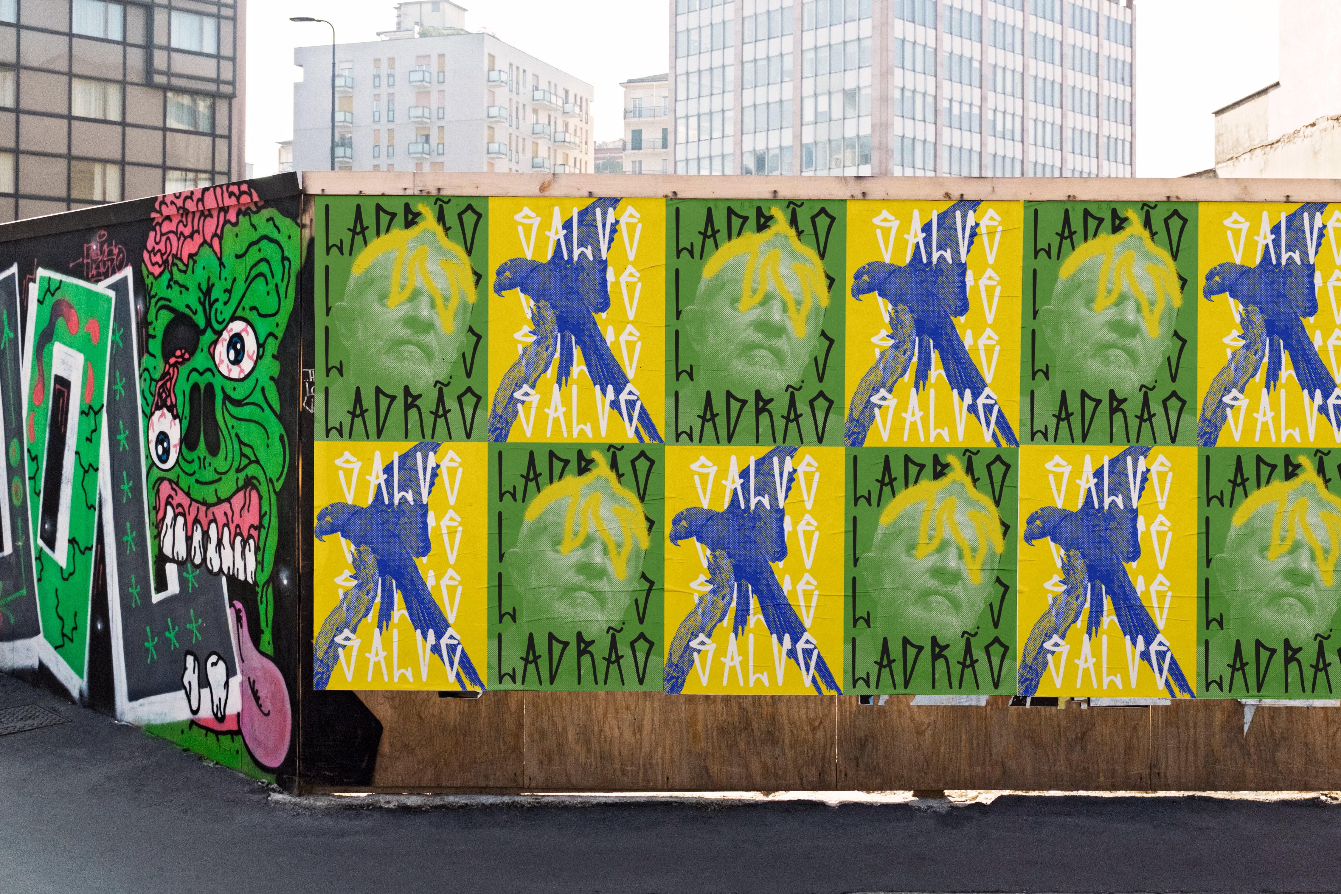A series of posters with the phrase ladrão, Portuguese for thief