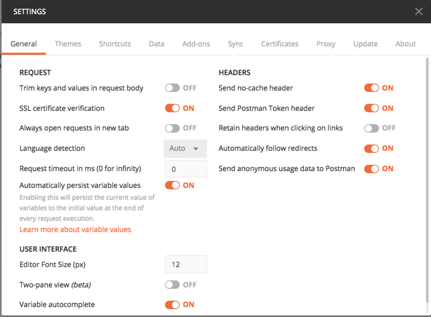 general settings