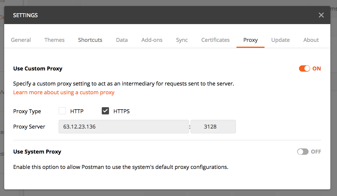 Configure Postman to use a proxy server