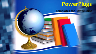  Presentation with widescreen - A blue earth globe with a stack of colorful books - widescreen format