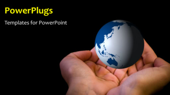  Presentation with hand palm - A globe with a blackish background on palm of the hands - widescreen format