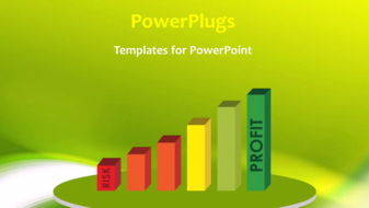  Presentation with profit - Animated financial depiction with colored rising bar chart on green surface - widescreen format