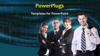  Presentation with animated business people - Happy business team over animated digital background - widescreen format