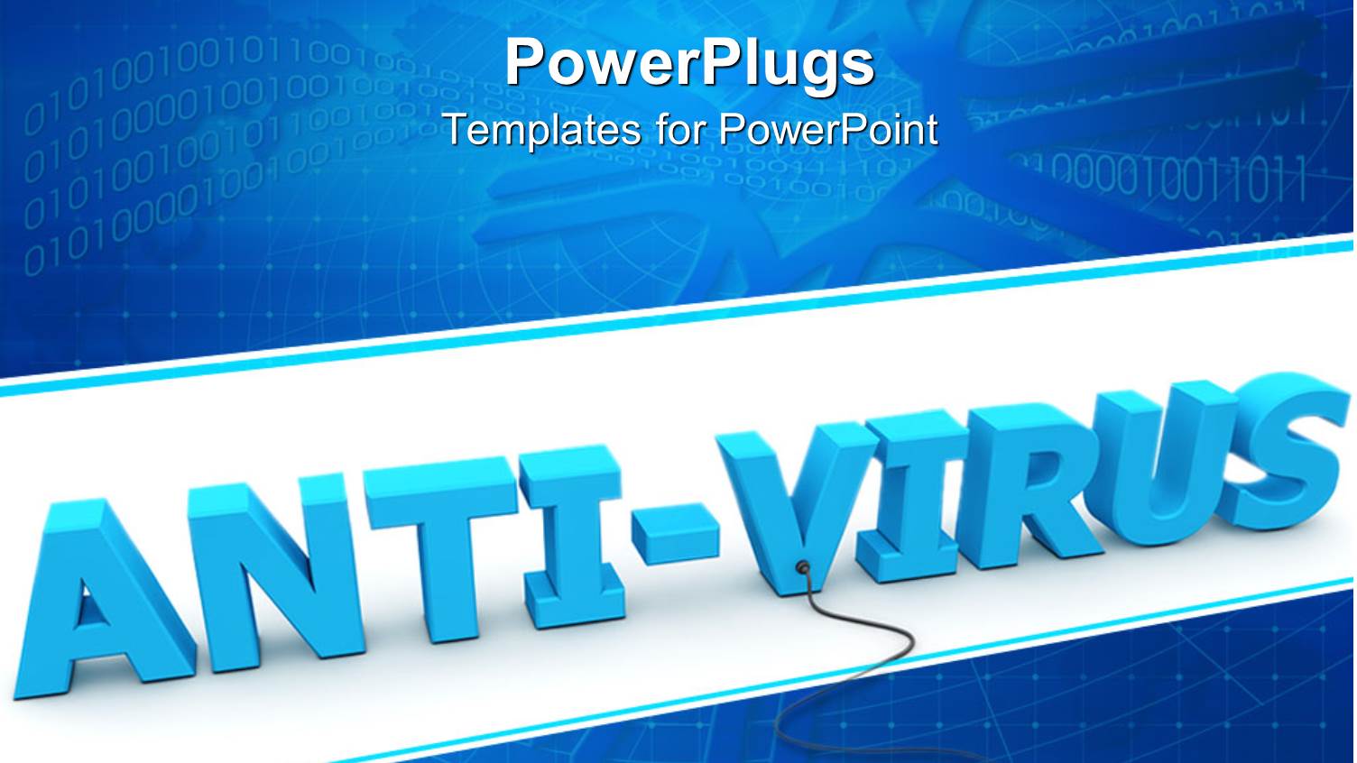 3D Anti-Virus Word with Mouse Connected to V Letter and Binary Codes on Network Blue Background