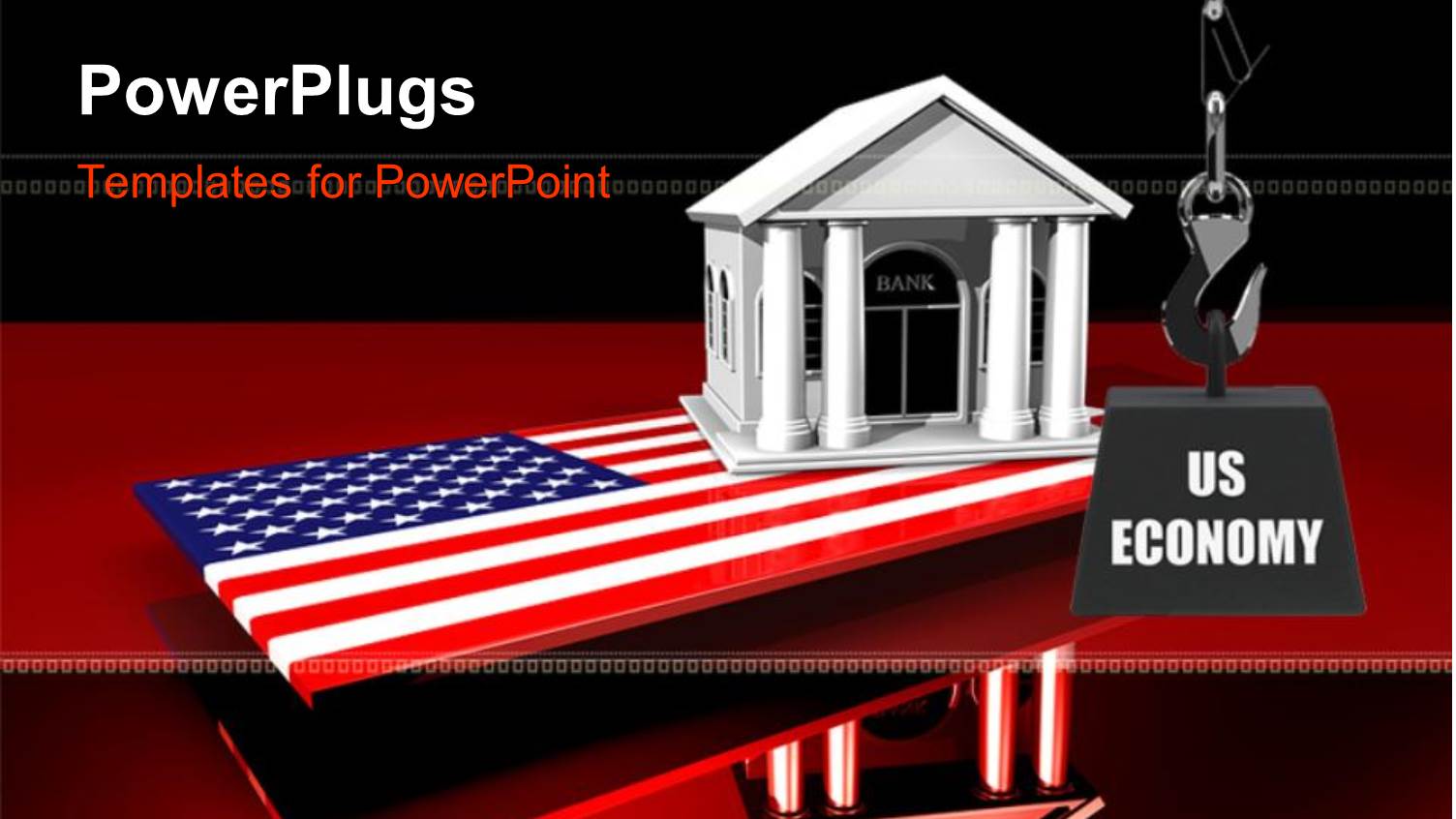 a 3D Bank Building on a USA Flag on a Red Reflective Surface