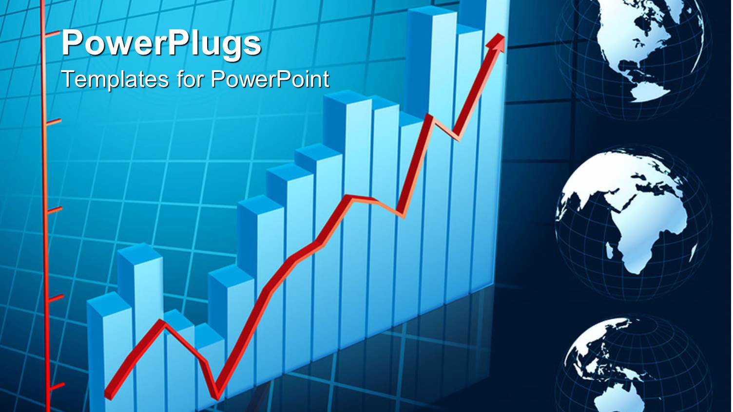 3D Blue Colored Bar Chart with a Red Arrow Moving Upwards