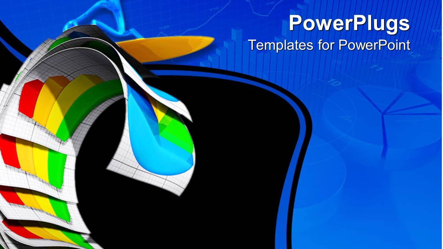 a 3D Blue Colored Human Character Surfing on a Pile of Graphs